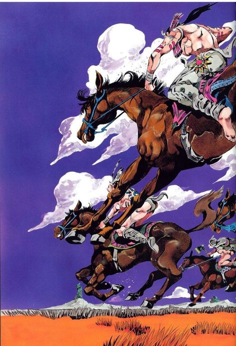 Jojo Artwork, Jjba Official Art, Jojo Official Art, Hirohiko Araki Art, Araki Hirohiko, Western Anime, Jjba Art, Hirohiko Araki, Steel Ball Run