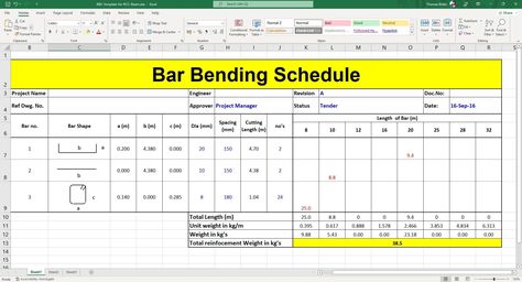 Bar Bending Schedule Sample Excel Sheet Check more at https://www.onlinecivilforum.com/site/product/bar-bending-schedule-sample-excel-sheet/ Bar Bending Schedule In Excel, Civil Drawing, Bar Bending Schedule, Excel Sheet, Engineering Notes, Bending, Periodic Table, Free Download, Engineering