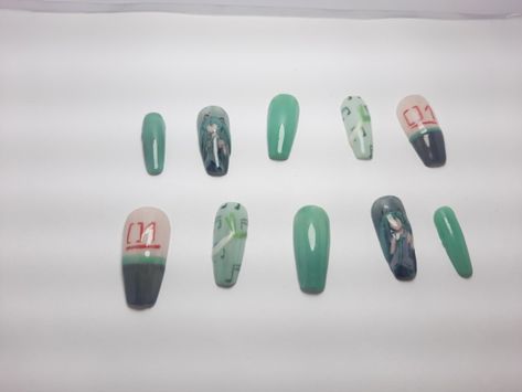 Hatsune Miku Nails, Miku Nails, Light Blue Nails, Cute Nail Ideas, Unique Acrylic Nails, Nail Design Ideas, Funky Nails, Cute Nail, Pretty And Cute