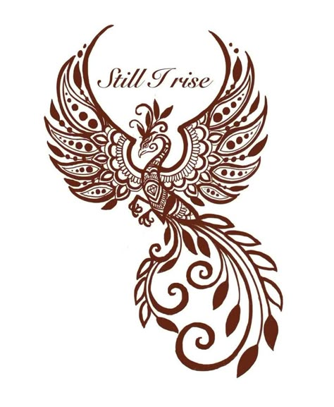 Phoenix Henna Design, Henna Phoenix Tattoo, Phoenix Tattoo Still I Rise, Phoenix Henna, Still I Rise Phoenix Tattoo, Still I Rise Tattoo Ideas, Rising Phoenix Tattoo Feminine, Still I Rise Tattoo, Fenix Tattoo