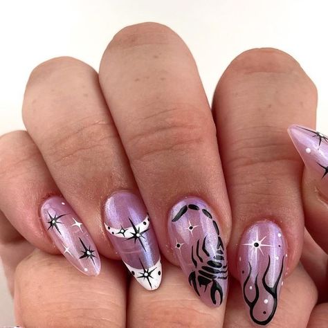 👻 jessica on Instagram: "scorpio season nails for @krissssyy 🦂✨🦂✨🦂" Short Scorpio Nails, Birthday Scorpio Nails, Scorpion Nails Designs, Scorpio Nail Art, Scorpio Nail Ideas, Scorpion Nails, Birthday Nails Scorpio, Scorpio Nails Designs, Scorpio Nails