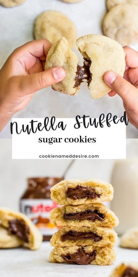 How To Make Nutella Stuffed Cookies, Nutella Stuffed Biscuits, Fudge Stuffed Cookies, Nutella Filled Cookies Recipe, Large Stuffed Cookies Recipe, Stuffed Nutella Cookies, Cookies With Nutella Filling, Stuff Cookies Recipes, How To Make Stuffed Cookies