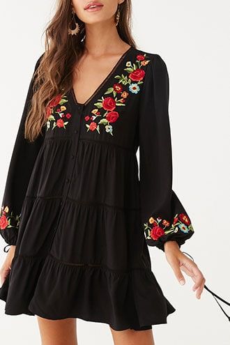 Floral Embroidered Peasant Dress Boho Embroidered Dress, Embroidered Summer Dress, Mexican Embroidered Dress, Black Embroidered Dress, Peasant Dress, Floral Dresses, Short Long, Toddler Girl Dresses, Western Dresses