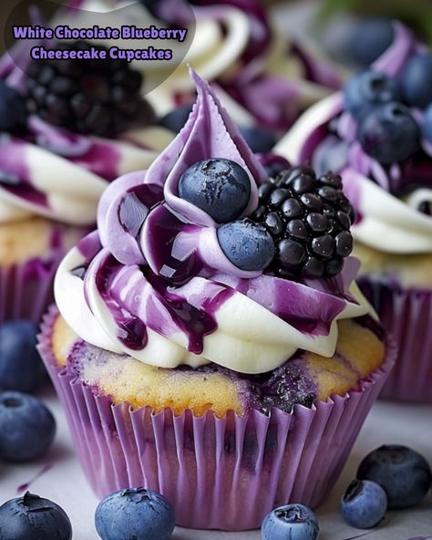 White Chocolate Blueberry Cheesecake Cupcakes Recipe White Chocolate Blueberry Cheesecake Cupcakes, White Chocolate Blueberry Cheesecake, Chocolate Blueberry Cheesecake, Blueberry Cheesecake Cupcakes, Plumosa Fern, Blueberry Cheesecake Muffins, Asparagus Setaceus, Cheesecake Cupcakes Recipe, Oreo Delight