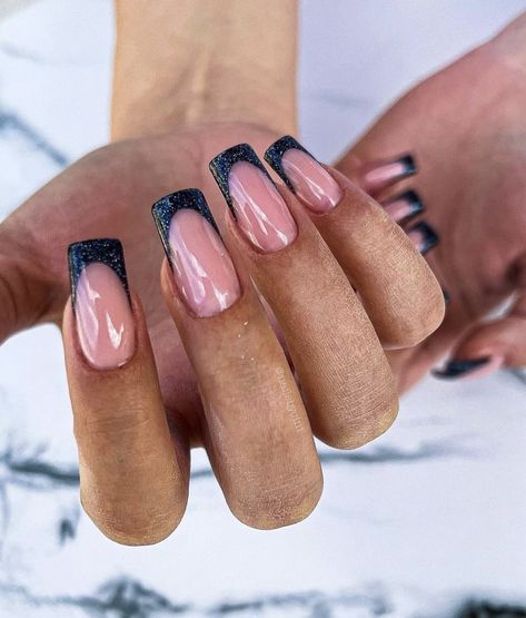 black nails, french tip nails, fall nails 2022, autumn nails 2022, nail Inspo, trendy nails, stylish nails, classy nails, black french tip, nails acrylic. Black Sparkly French Tip Nails, Sparkly Black French Tip Nails, Black Glitter French Tip Nails, French Tip Nails Black, Sparkly French Tip Nails, Sparkly Black Nails, Black Sparkly Nails, Sparkly French Tips, Fall Nails 2022