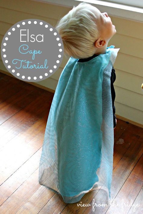 Easy Queen Elsa Cape Tutorial | View From The Fridge Cape Tutorial, Princess Cape, Diy Cape, Frozen Dress, Cape Pattern, Queen Elsa, Frozen Birthday Party, Superhero Party, Disney Crafts