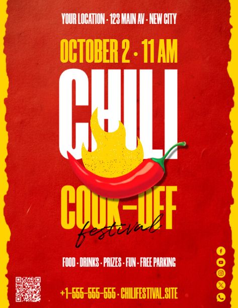 Chili Cook-Off Festival Flyer Linkedin Background Image, Linkedin Background, Linkedin Banner, Kindle Book Cover, Chili Cook Off, Festival Flyer, Etsy Banner, Campaign Posters, Blog Header