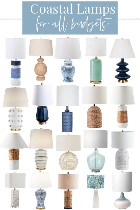 A roundup of coastal lamps for all budgets, including Visual Comfort Linden lamp and Kelly Wearstler lamps on sale, navy lamps and Serena and Lily lamps. . Coastal Bedroom Lamps, Modern Coastal Lamps, Navy Lamps Bedroom, Coastal Bedroom Lighting Ideas, Navy Lamps Living Room, Best Lamps For Living Room, Best Lamps For Bedroom, Coastal Look Bedroom, New England Beach House Coastal