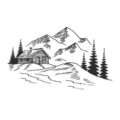 Alaska Drawing Easy, Mountain Clipart Black And White, Mountains And Trees Drawing, Pyrography Designs Free Printable, Mountains Drawing Simple, Hike Drawing, Mountain Drawing Simple, Mountain Drawings, Mountain Landscape Illustration