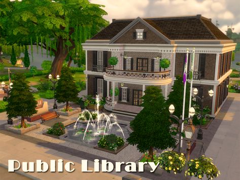 Sims 4 Library, Sims 4 School, Library Walls, Sims 4 Skills, Library Floor Plan, Grand Library, Tiny Room, Library Skills, Community Library