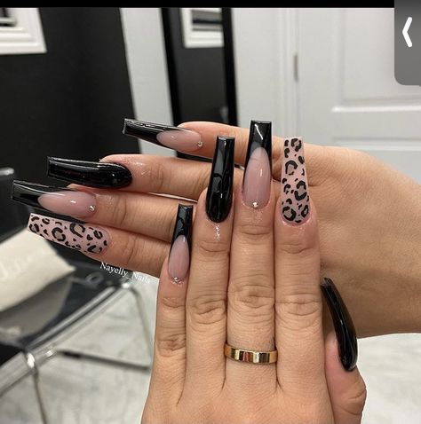 Nayelly Nails, Drip Nails, Glamour Nails, Edgy Nails, Her Nails, Simple Acrylic Nails, Leopard Nails, Long Acrylic Nails Coffin, Black Nail