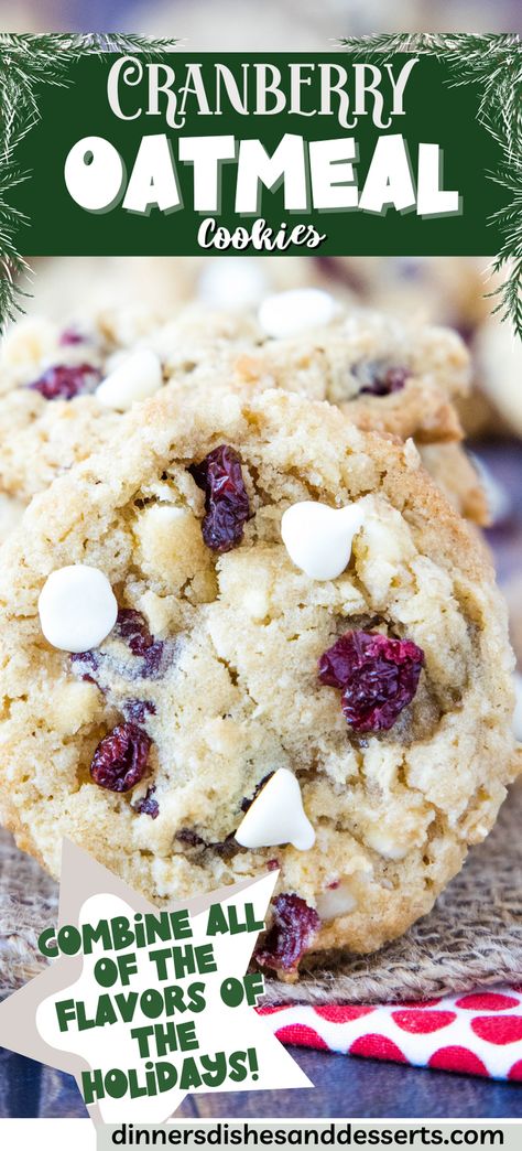 Oatmeal Cranberry Cookies – soft and chewy oatmeal cookies loaded with dried cranberries and white chocolate chips. A great cookie everyone will love any time of year! #christmascookies #christmasrecipes #christmasdesserts Chewy White Chocolate Cranberry Cookies, Oatmeal Cranberry White Chocolate Chip Cookies, Oatmeal Cranberry White Chocolate Cookie, Oatmeal Icebox Cookies, Cranberry White Chocolate Oatmeal Cookies, Oatmeal Craisin White Chocolate Cookies, Cranberry Chocolate Chip Oatmeal Cookies, Oatmeal White Chocolate Cranberry Cookie, Cranberry Cookies Recipes Dried