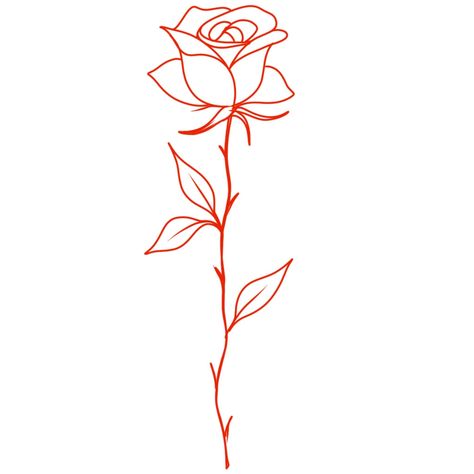 Roses Outline Drawing, Red Ink Rose Tattoo Outline, Single Red Rose Tattoo, Simple Red Rose Tattoo, Single Rose Tattoo Design, Single Flower Drawing, Simple Rose Outline, Rose Bud Tattoo, Rose Outline Tattoo