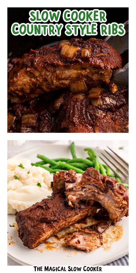 Slow Cooker Country Style Ribs Country Style Ribs In Crock Pot, Beef Ribs Slow Cooker, Slow Cooker Country Style Ribs, Slow Cooker Ribs Recipe, Homemade Barbecue Sauce Recipe, Country Ribs, Boneless Pork Ribs, Slow Cooker Green Beans, Country Style Ribs