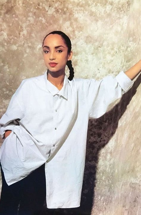 Sade's 12 Chicest Style Moments – Sade Songs '80s '90s Style Seductive Songs, Sade Adu, Oversized White Shirt, Bold Red Lips, Marvin Gaye, Jane Birkin, Meryl Streep, Oui Oui, Soul Music