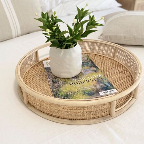 A very practical, versatile hand woven rattan tray. Great for entertaining or as a display piece. Depth: 45cmHeight: 8cm Toy Gift Guide, Rattan Tray, Gorgeous Centerpieces, Man Dressing Style, Balloon Shapes, Serving Drinks, Candle Tray, Sideboard Console, Woven Rattan