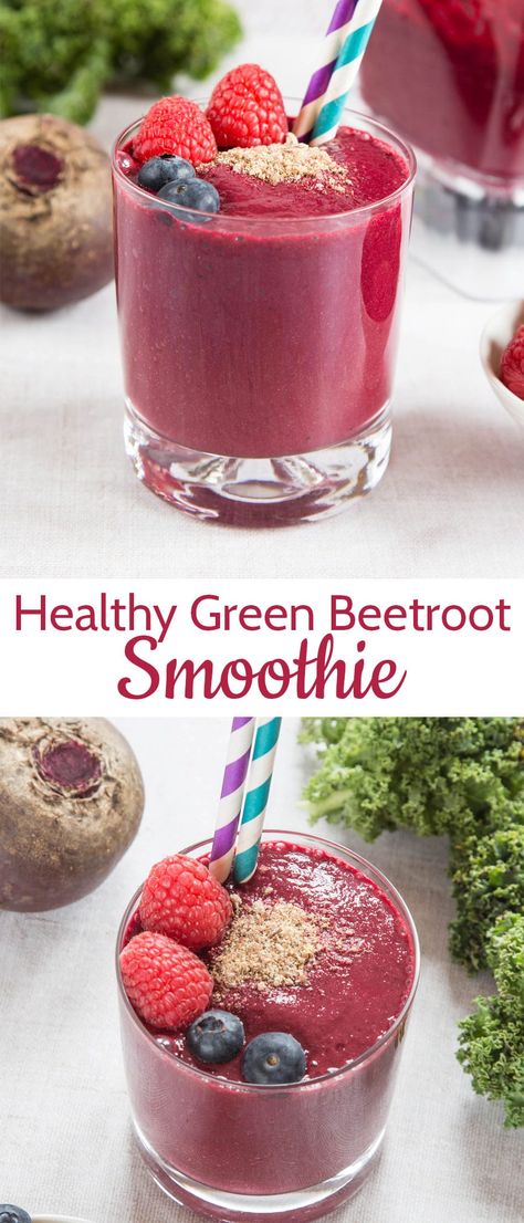 This vibrant beetroot smoothie with added kale is so easy to make - simply pop all the ingredients into a power blender and whizz and go. A nutrition packed power breakfast! Delicious with earthy notes and a vibrant colour from the beetroot.