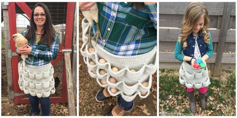 Egg Apron Crochet Pattern Free, Crochet Egg Apron Free Pattern, Crochet Egg Apron, Apron Crochet, Egg Apron, Crochet Egg, Toddler Summer Dresses, Egg Aprons, Types Of Eggs