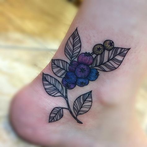 Blueberry Flower Tattoo, Mocha Tattoo, Blueberry Branch Tattoo, Maine Tattoo Ideas, Huckleberry Tattoo, Pastry Tattoo, Blueberry Tattoo, Maine Tattoo, Coast Tattoo