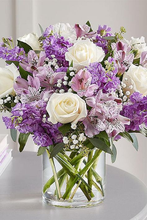 Easter Flowers Best Arrangements 1800Flowers Purple Lavender White Roses Peruvian Lilies, Lavender Bouquet, Lovely Lavender, Mothers Day Flowers, Balloon Flowers, Beautiful Flower Arrangements, Deco Floral, Flowers Online, Lavender Flowers