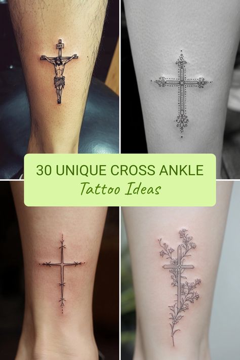 Explore 30 unique cross ankle tattoo ideas that showcase style and spirituality. These elegant designs vary from small and delicate to bold and striking, appealing to all tattoo enthusiasts. Decide on full intricate designs or minimalistic symbols, reflecting your beliefs and personality. Get inspiration for meaningful ankle tattoos that not only celebrate your inner faith but also serve as beautiful body art. Whether it's a trendy or traditional cross, there's an idea perfect for you. Discover diverse styles and let your skin tell your story. Meaningful Ankle Tattoos, Cross Ankle Tattoo, Ankle Tattoo Cross, Ankle Tattoo Ideas, Ankle Tattoos, Religious Tattoo, Modern Tattoos, Egyptian Culture, Tell Your Story