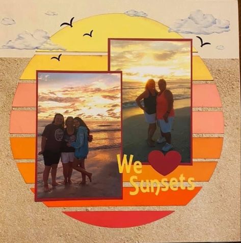 Hawaii Scrapbook Layouts Ideas, Circle Scrapbook, Hawaii Scrapbook, Beach Layout, Cruise Scrapbook Pages, Mt St Michel, Scrapbook Beach, Family Scrapbook Layouts, Summer Scrapbook Layouts