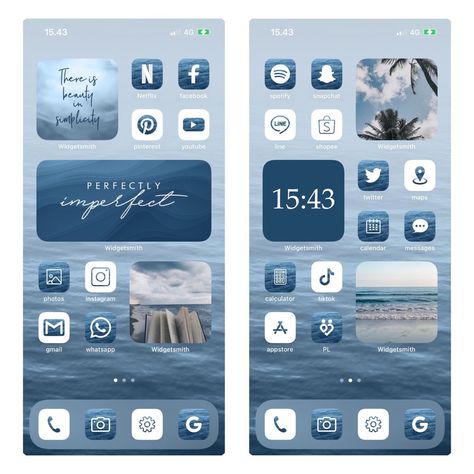 Aesthetics Blue Wallpaper, Iphone Home Screen Layout Blue, Widgetsmith Ideas Blue, Aesthetic Blue Homescreen, Iphone Design Ideas, Phone Design Ideas, Iphone Ideas Homescreen, Blue Home Screen, Home Screen Customization