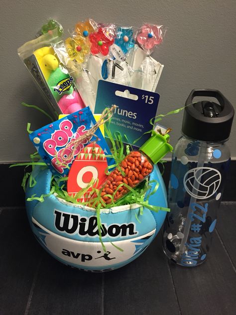 Volleyball Easter Basket Big Sis Volleyball Gifts, Cute Senior Volleyball Gifts, Volleyball Baskets Gift Ideas, Senior Volleyball Baskets, Coaches Gift Ideas Volleyball, Senior Night Basket Volleyball, Volleyball Coach Gift Basket, Senior Night Volleyball Gift Baskets, Volleyball Gift Basket Ideas