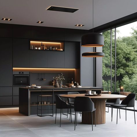 Antracit Kitchen, Modern Dark Kitchen, Polished Concrete Kitchen, Modern Kitchen Trends, Modern Black Kitchen, Black Kitchen Decor, Matte Black Kitchen, Modern Kitchen Interiors, Dark Kitchen