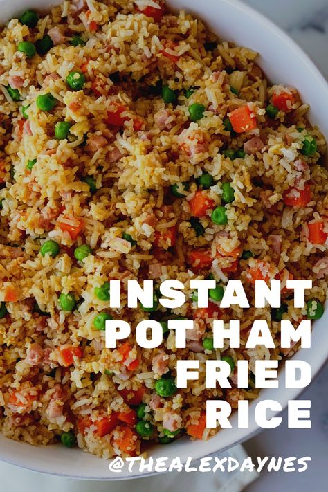 This instant pot ham fried rice is totally delicious and easy to make! I love serving ham-fried rice as a side to my favorite Asian dishes! This rice is made with onion, eggs, peas, corn, ham, and soy sauce! It comes together in a matter of minutes and it is a family favorite. Make it with me! Pressure Cooker Ham, Instant Pot Ham, Ham Fried Rice, Ham Dishes, Fresh Ham, Steak And Rice, Ham Steaks, Instant Rice, Rice Dinner