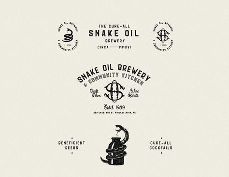 Logo, branding, concept, illustration for a local brewery. Logo, graphic design, illustration. Distillery Branding, Brewery Logo Design, Brewery Branding, Brewery Logo, Antique Logo, Logo Challenge, Branding Concept, Brewery Design, Snake Oil