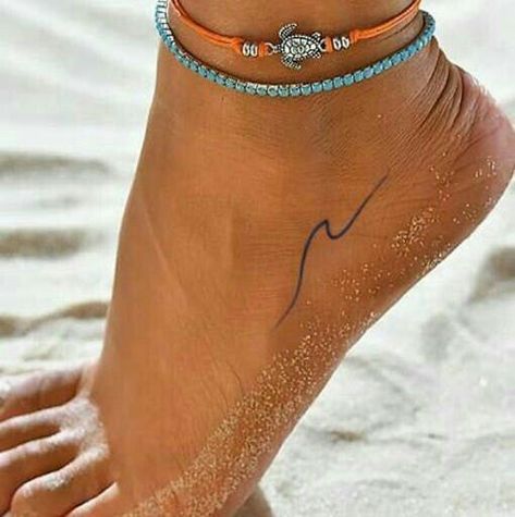 Wave Tattoo On Foot, Wave Tattoo Foot, Surfer Tattoo, Beachy Tattoos, Surf Tattoo, 16 Tattoo, Cute Simple Tattoos, Ear Tattoo Ideas, Foot Tattoos For Women