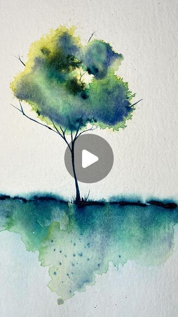 Green Watercolor Art, Aqvarell Ideas, Abstract Watercolor Trees, Happy Watercolor, Loose Watercolour, Watercolour Trees Tutorials, Watercolour Trees Simple, Watercolour Trees, Watercolour And Ink Tree