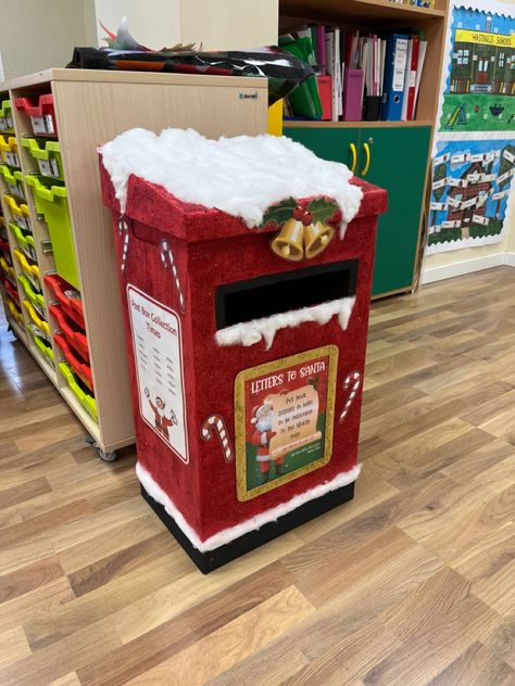 Christmas Decor Ideas For Kindergarten Classroom, Christmas Post Box Diy, Diy Letters To Santa Mailbox Christmas, Toy Drive Box Ideas Christmas, Santas Mail Box Diy, Santa’s Mailbox Diy, Santa Post Box Diy, Diy Santa Mailbox Ideas, Santa Mailbox Ideas