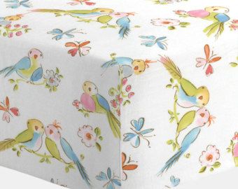 Neutral Baby Crib Bedding / Girl Baby Bedding / Boy Crib Bedding: Love Birds Crib Sheet by Carousel Designs Baby Cribs For Twins, Twin Cribs, Floral Crib Sheet, Bird Nursery, Bird Fabric, Boys Crib, Crib Bedding Girl, Baby Boy Bedding