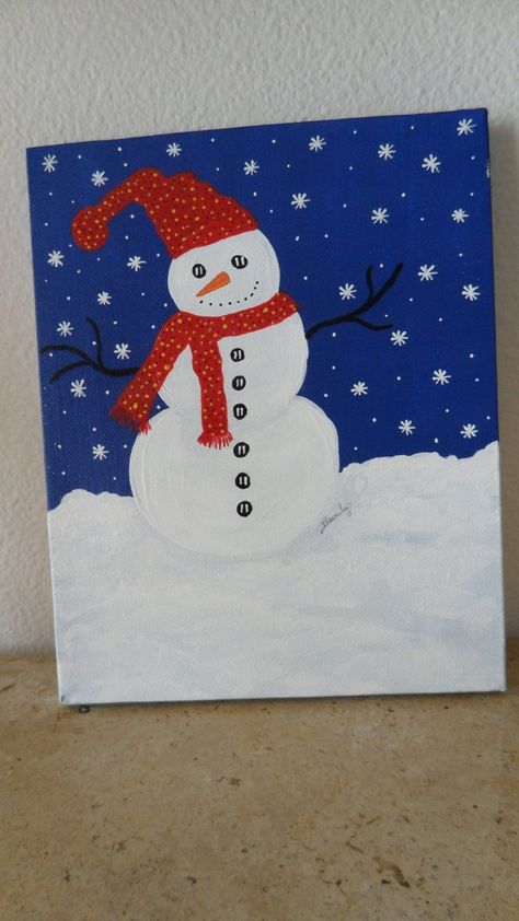 Cute Frosty the snowman canvas paint idea for wall decor. Canvas painting. Wall art. Merry Christmas. Winter. Red, black, blue and white. Snowflakes. Personalize. Snowman. Acrylic Painting Christmas, Snowman Art, Acrylic Painting Wall, Christmas Snowmen, Winter Art Projects, Painting Christmas, Painting Canvases, Childrens Wall Art, Snowman Painting