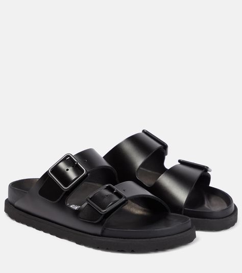 Arizona Leather Sandals in Black - Birkenstock 1774 | Mytheresa Birkenstock 1774, Fashion Sandals Flat, Black Birkenstock, Birkenstock Sandals, Classic Bags, Evening Shoes, Birkenstock Arizona, Sandal Fashion, Leather Items