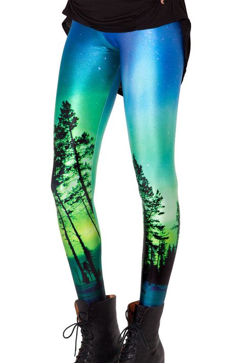 Top Quality Women Galaxy Adventure Time Leggins Rainbow Cloud Black Green… Womens Printed Leggings, Galaxy Leggings, Green Mermaid, Hip Style, Mermaid Print, Black Milk Clothing, Sport Tights, Patterned Leggings, Running Tights