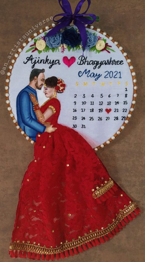 Customized wedding calendar hoop art @ an_artistsuniverse Portrait Embroidery Hoop, Hoops Embroidery, Thread Craft, Wedding Calendar, Portrait Embroidery, January Calendar, Wedding Hoop, Basic Embroidery, Diy Embroidery Designs