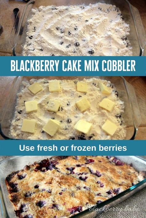 Blackberry Cobbler Crumble, Cobbler Recipes With Frozen Fruit, Dump Cake Cobbler Recipes, Peach And Blackberry Dump Cake, Easy Blackberry Cobbler With Pie Crust, Berry Dump Cobbler, Dewberry Dump Cake, Frozen Blackberries Recipes, Dump Berry Cobbler