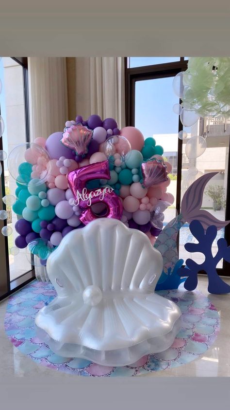 Mermaid Birthday Party Ideas | Photo 3 of 23 | Catch My Party Merida Birthday Party, Mermaid Birthday Party Ideas, Mermaid Pool Parties, Ariel Birthday Party, Ariel Party, Mermaid Birthday Decorations, Ocean Birthday Party, Mermaid Birthday Party Decorations, Mermaid Theme Birthday Party