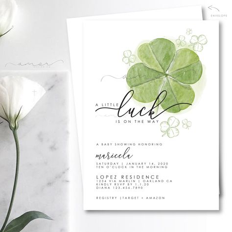 Baby Shower Themes March, Irish Baby Shower Ideas, St Patricks Day Baby Shower Theme, How Lucky Are We Baby Shower Theme, Lucky Charms Baby Shower Theme, March Baby Shower, Lucky Four Leaf Clover, Toy Story Invitations, March Baby