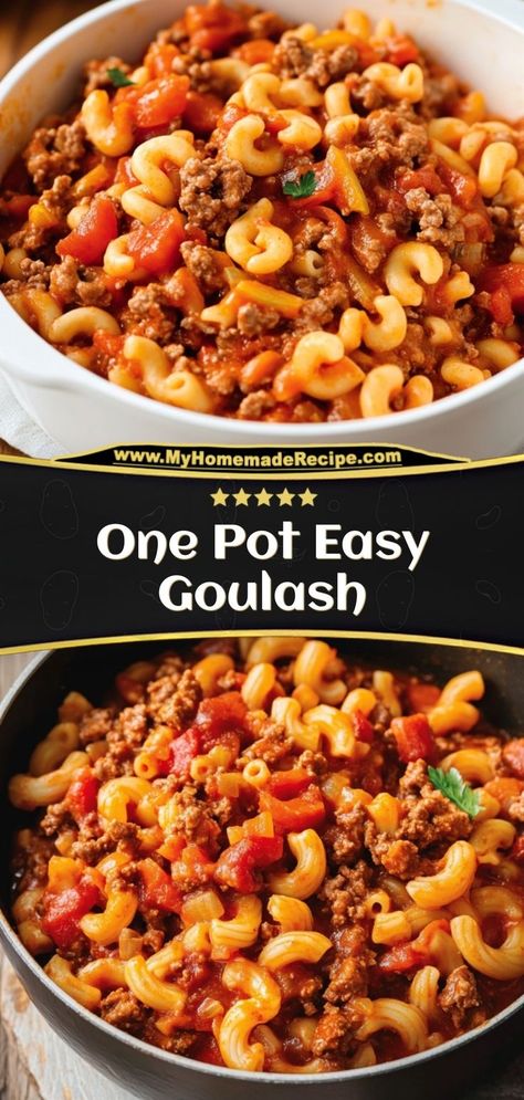 This One Pot Easy Goulash is a comforting mix of ground beef, macaroni, and tomato sauce. Simple to make and packed with flavor, it’s perfect for busy weeknights. Ingredients: 1 lb ground beef 2 cups macaroni pasta 4 cups tomato sauce 1 cup shredded cheese A hearty, one-pot meal that’s quick, easy, and delicious One Pot Goulash, Ground Beef Macaroni, Easy Goulash, Macaroni And Tomatoes, Easy Goulash Recipes, Beef Macaroni, Goulash Recipe, Goulash Recipes, One Pot Dinners