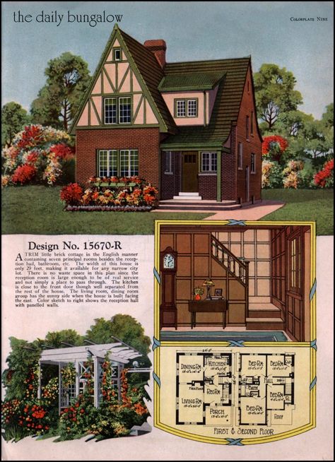 https://flic.kr/p/DV48Yq | Radford ColorKeed Home Plans | www.antiquehome.org Vintage House Floor Plans, Cottage Layout Floor Plans, Fairytale Cottage Floor Plans, Sims Architecture, Sims4 Builds, Tudor Homes, Tudor House Plans, Vintage Floor Plans, Cozy Houses