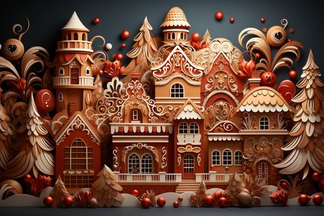 Christmas wallpaper with joyous theme, featuring gingerbread house Gingerbread House Wallpaper, Gingerbread Wallpaper, House Wallpaper, Xmas Wallpaper, Fb Cover, Wallpaper Laptop, Christmas Poster, Fb Covers, Wallpaper Ideas