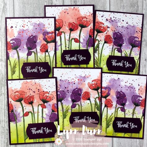 One Sheet Wonder - Thank You Cards | Lynn Dunn Cards With Flowers, Painted Poppies, Poppy Cards, One Sheet Wonder, Designer Paper, Quick Cards, Stamping Up Cards, Card Making Techniques, Simple Cards