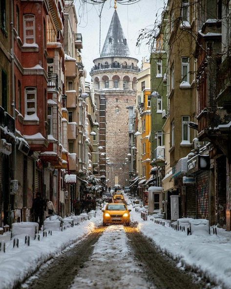 Galata Tower in the snow! | Photo by Onder Turkmen Istanbul Photography, Turkey Photos, Travel Photography Inspiration, Hagia Sophia, Destination Voyage, Turkey Travel, Napoleon Hill, Photography Pictures, Istanbul Turkey