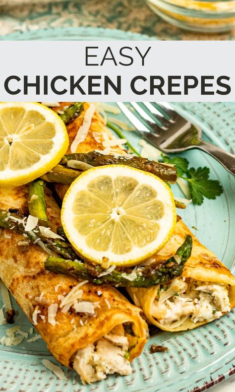 Savoury Pancakes Fillings Chicken, Crepes Recipe Easy Savory, Chicken Crepes Recipe Easy, Leftover Crepes Ideas, Chicken Crepes Recipe Dinners, Chicken And Asparagus Crepes, Savory Crepes Recipe Easy, Stuffed Crepes Savory, Crapes Recipe Filling Savory Crepes Creamy Chicken