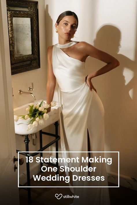 18 Statement Making One Shoulder Wedding Dresses – Stillwhite Blog Asymmetrical Neckline Wedding Dress, Wedding Dress Asymmetrical, One Shoulder Wedding Gowns, Asymmetrical Wedding Dress, Wedding Dress Satin, Romantic Garden Wedding, Asymmetric Dress, Grace Loves Lace, Asymmetric Neckline