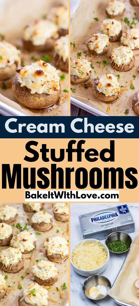 Cream Cheese Stuffed Mushrooms Cream Cheese Recipes Dinner, Stuffed Mushrooms Cream Cheese, Cream Cheese Stuffed Mushrooms, Starters For Dinner, Stuffed Mushrooms Easy, Mushroom Appetizers, Sausage Stuffed Mushrooms, Cheese Stuffed Mushrooms, Yummy Bites